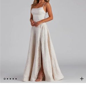 WINDSOR: Ivory, gold design sparkly long dress